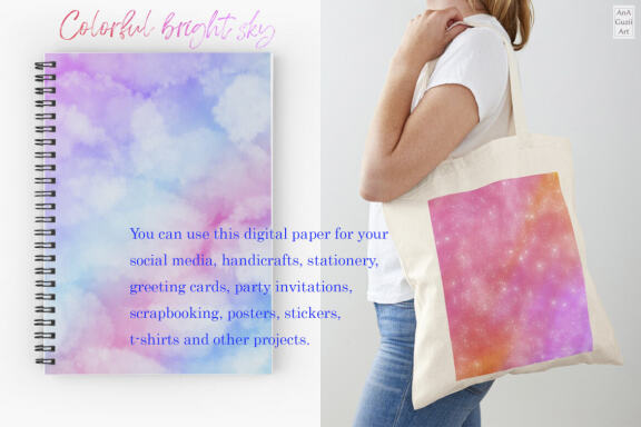 Colorful bright sky background, retro sky, unicorns texture