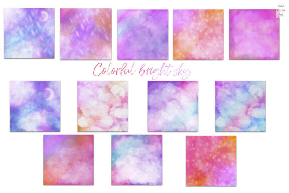 Colorful bright sky background, retro sky, unicorns texture