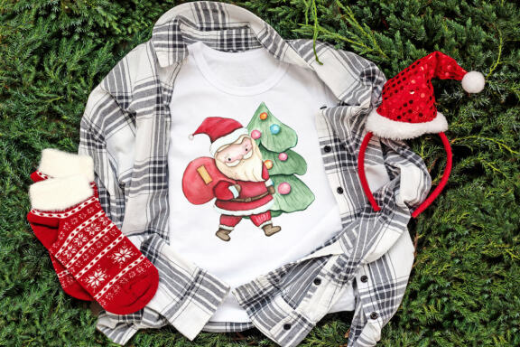 Christmas watercolor clipart, Cute Santa,  Christmas gnome