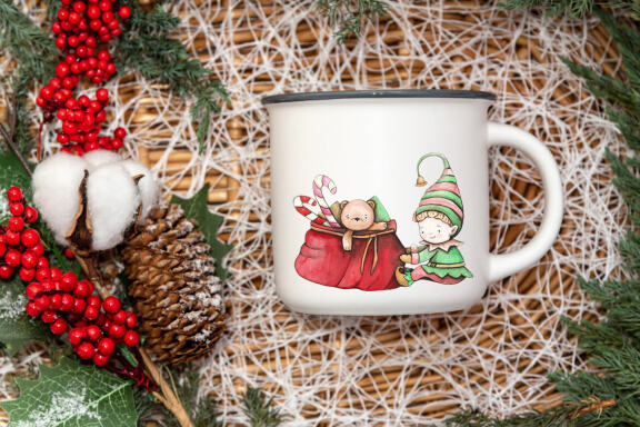 Christmas watercolor clipart, Cute Santa,  Christmas gnome
