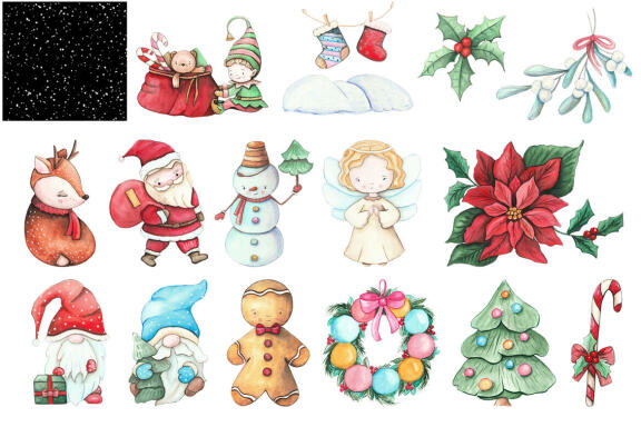 Christmas watercolor clipart, Cute Santa,  Christmas gnome