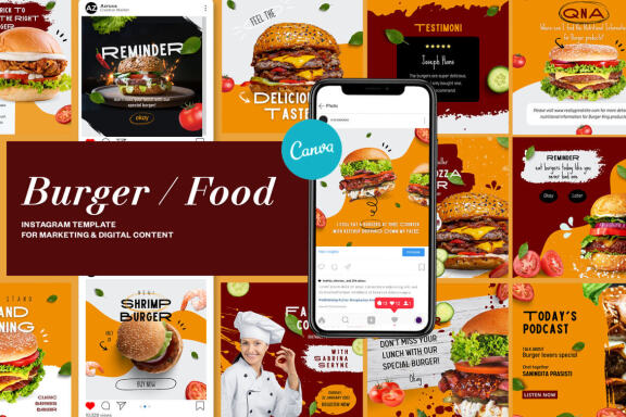 Burger / Food Instagram | CANVA Template