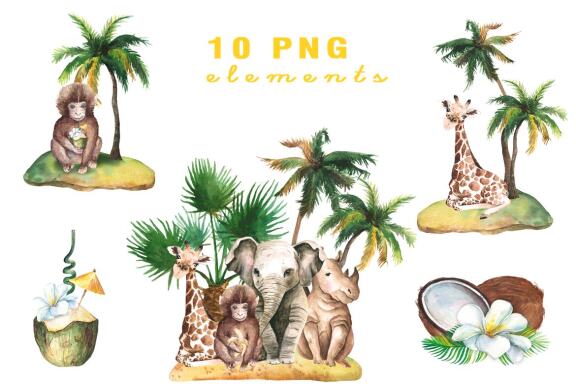 Watercolor Jungle Animals Clipart PNG