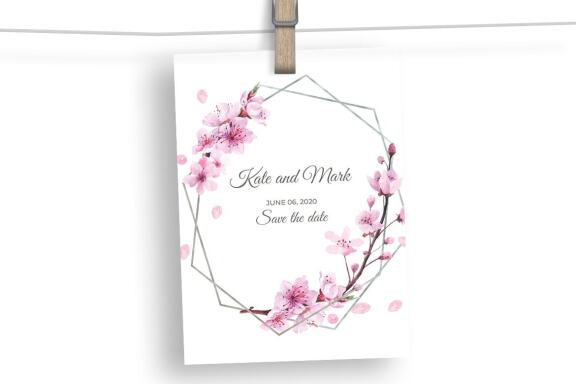 Watercolor Cherry Blossom Floral Wedding Frame Clipart