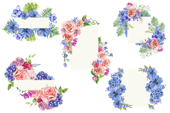  Flower rose Watercolors Frames. Floral clipart