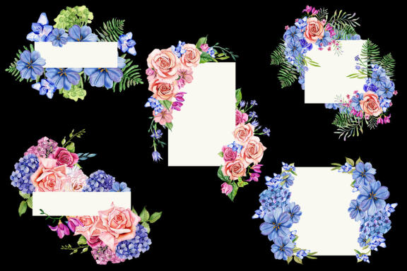  Flower rose Watercolors Frames. Floral clipart