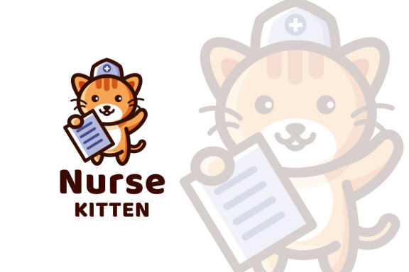 Nurse Kitten Logo Template