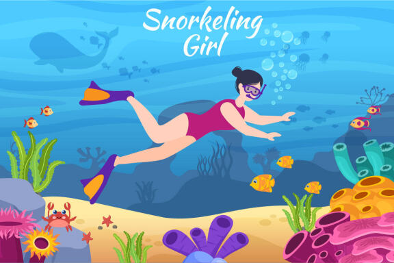 14 Snorkeling and Scuba Diving Cartoon Illustration