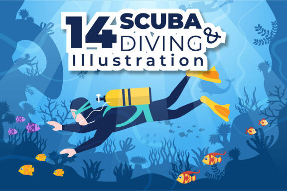 14 Snorkeling and Scuba Diving Cartoon Illustration