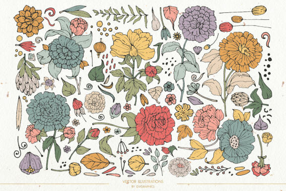 Hand Drawn Flowers Vol. 3 Vector Illustrations