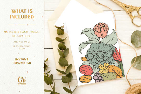 Hand Drawn Flowers Vol. 3 Vector Illustrations