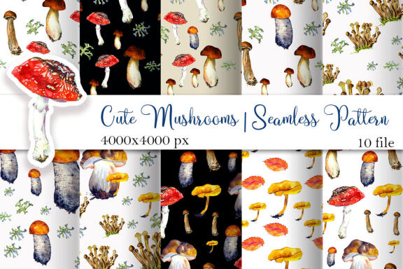 Cute Mushrooms, Seamless Pattern, summer