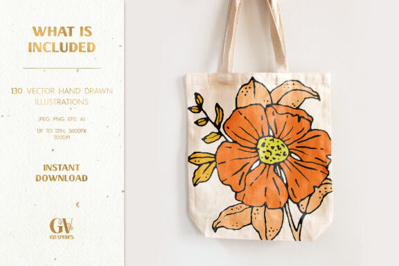 Hand Drawn Flowers Vol. 4 Vector Illustrations