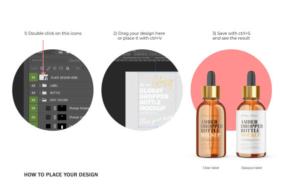 Amber Glass Dropper Bottle With Golden Lid - Cosmetic Product Mockup