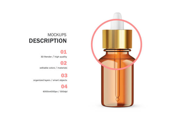 Amber Glass Dropper Bottle With Golden Lid - Cosmetic Product Mockup