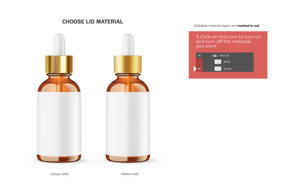 Amber Glass Dropper Bottle With Golden Lid - Cosmetic Product Mockup