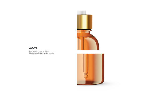 Amber Glass Dropper Bottle With Golden Lid - Cosmetic Product Mockup