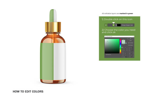 Amber Glass Dropper Bottle With Golden Lid - Cosmetic Product Mockup