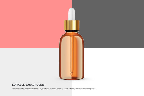 Amber Glass Dropper Bottle With Golden Lid - Cosmetic Product Mockup