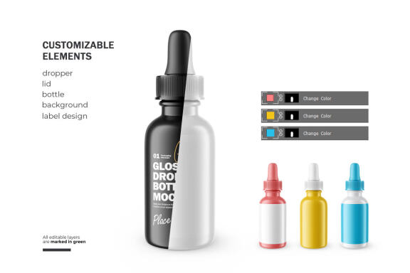 Glossy Dropper Bottle - Cosmetic Product Mockup