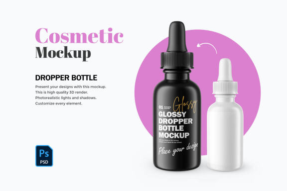 Glossy Dropper Bottle - Cosmetic Product Mockup