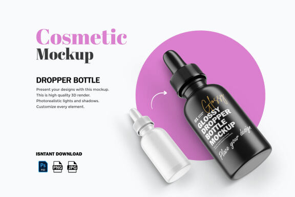 Glossy Dropper Bottle - Cosmetic Product Mockup