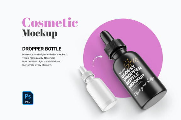 Glossy Dropper Bottle - Cosmetic Product Mockup