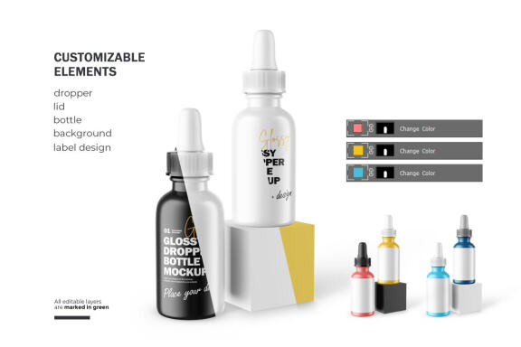 Glossy Dropper Bottle - Cosmetic Product Mockup