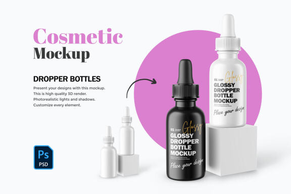 Glossy Dropper Bottle - Cosmetic Product Mockup