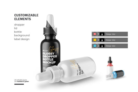Glossy Dropper Bottle - Cosmetic Product Mockup