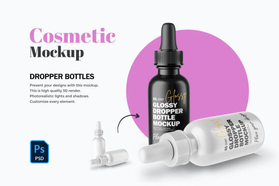 Glossy Dropper Bottle - Cosmetic Product Mockup
