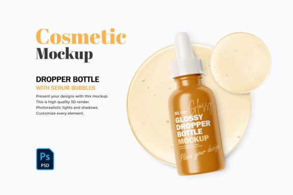 Glossy Dropper Bottle - Cosmetic Product Mockup