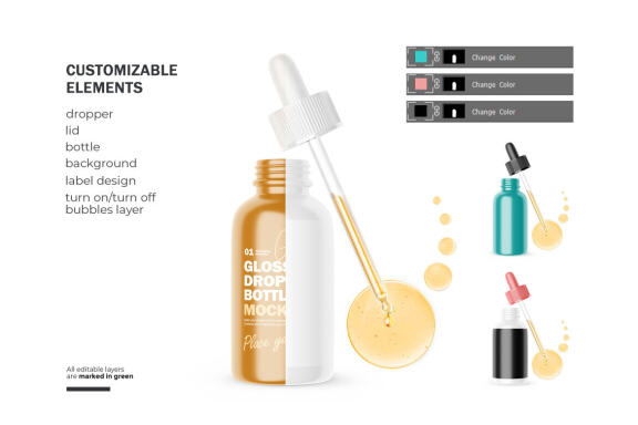 Glossy Dropper Bottle - Cosmetic Product Mockup