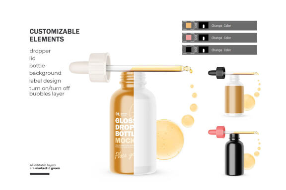 Glossy Dropper Bottle - Cosmetic Product Mockup