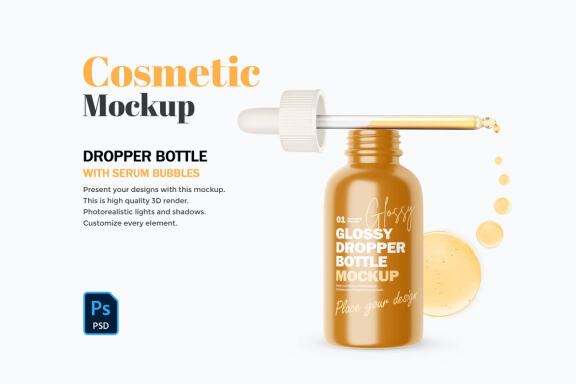 Glossy Dropper Bottle - Cosmetic Product Mockup