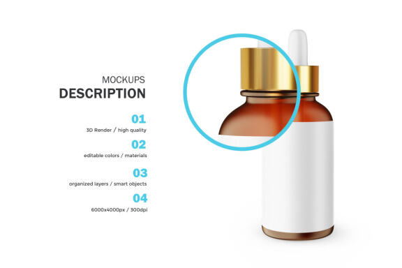 Frosted Amber Glass Dropper Bottle With Golden Lid - Cosmetic Product Mockup