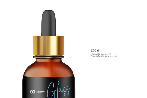 Frosted Amber Glass Dropper Bottle With Golden Lid - Cosmetic Product Mockup