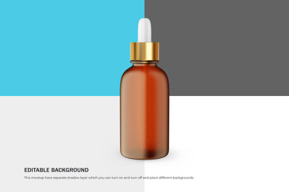 Frosted Amber Glass Dropper Bottle With Golden Lid - Cosmetic Product Mockup
