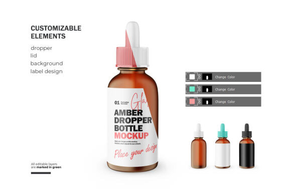 Frosted Amber Glass Dropper Bottle - Cosmetic Product Mockup