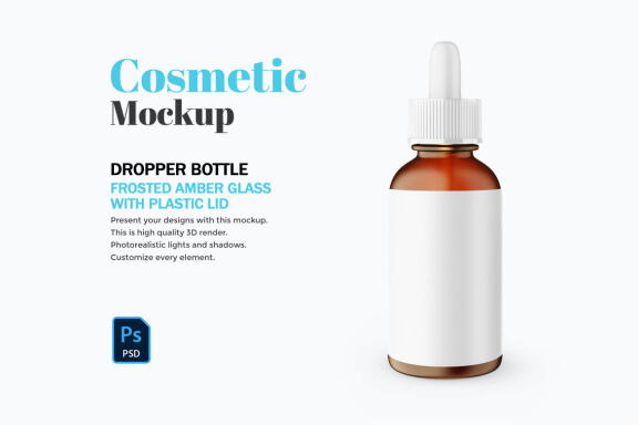 Frosted Amber Glass Dropper Bottle - Cosmetic Product Mockup