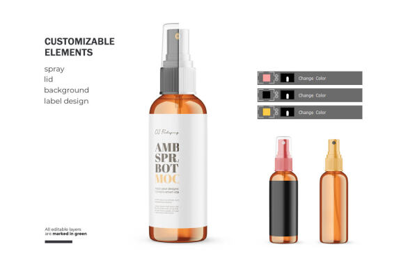 Amber Glass Spray Bottle - Cosmetic Product Mockup