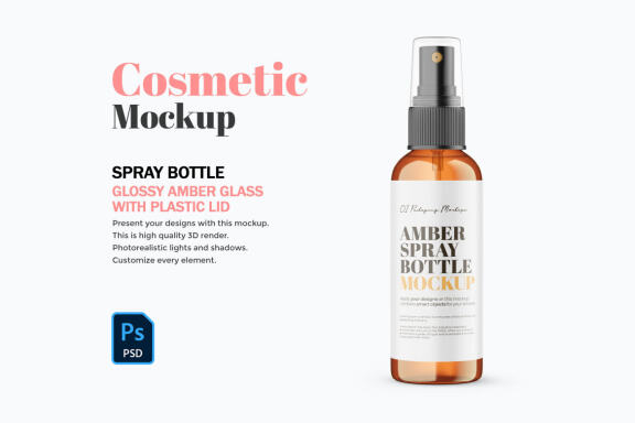 Amber Glass Spray Bottle - Cosmetic Product Mockup