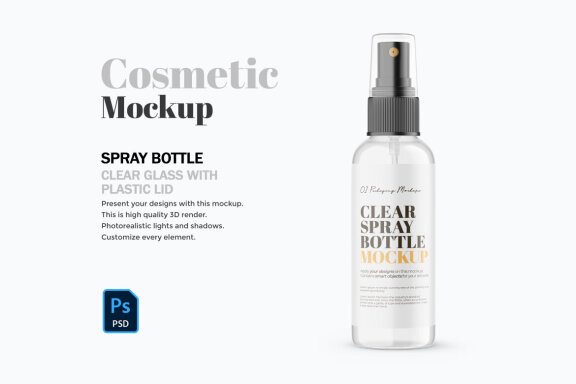 Clear Glass Spray Bottle - Cosmetic Product Mockup