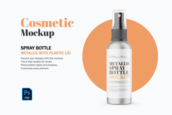 Metallic Spray Bottle - Cosmetic Product Mockup