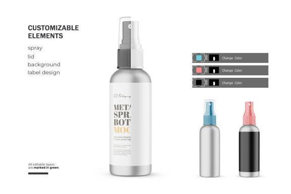 Metallic Spray Bottle - Cosmetic Product Mockup