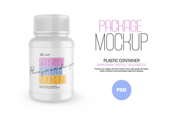 Plastic Container - Pills Bottle - PSD Mockup