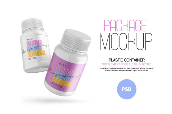 Plastic Container - Pills Bottle - PSD Mockup