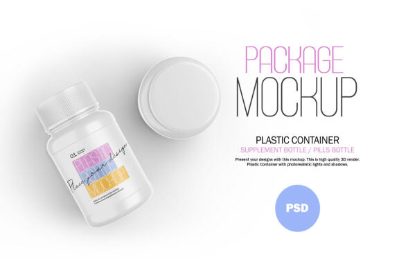 Plastic Container - Pills Bottle - PSD Mockup