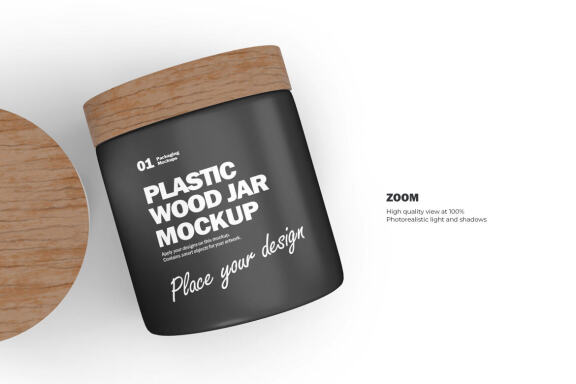 Plastic Jars With Wooden Lids - Cosmetic Product Mockup