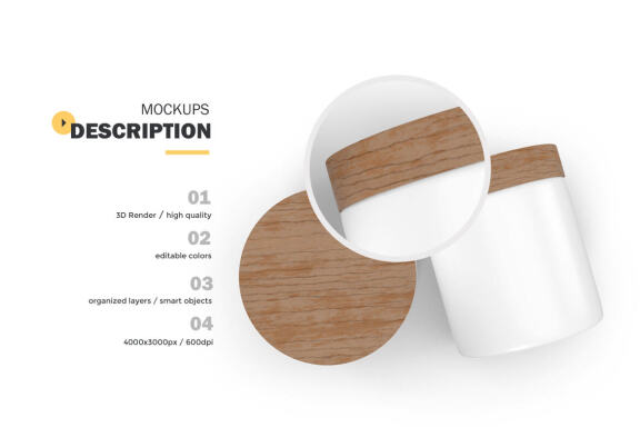 Plastic Jars With Wooden Lids - Cosmetic Product Mockup